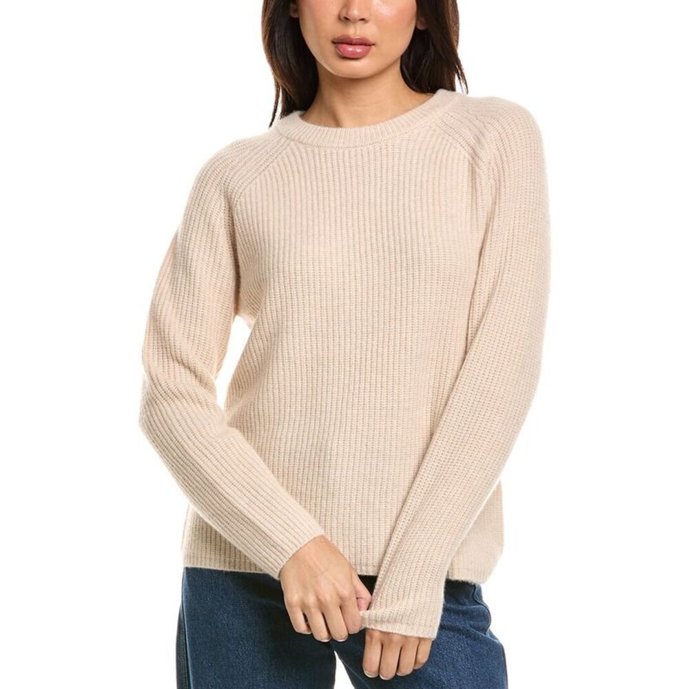 The Cashmere Project Womens  Shaker Crewneck 100% Cashmere Sweater, White